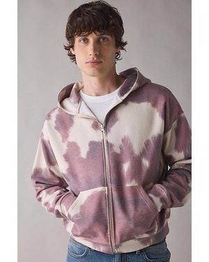 BDG Cow Print Patterned Full Zip Hoodie Sweatshirt - Multicolor