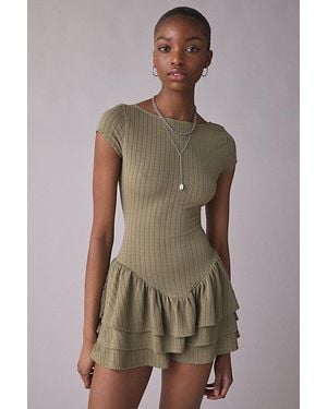 Kimchi Blue Ruffled Up Short Sleeve Romper - Brown