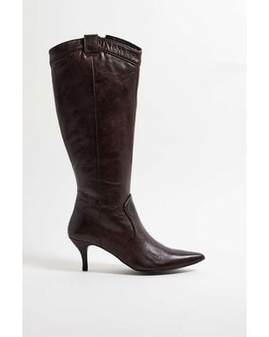 Urban Outfitters Uo Houston Brown Leather Heeled Boots - Black