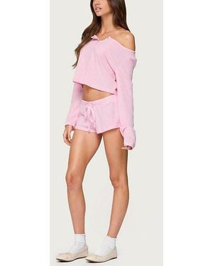 Edikted Teddy Cropped Waffle Top - Pink