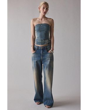 Silence + Noise Mia Belted Buckle Denim Tube Top - Blue