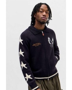 BDG Navy Varsity Knit Jacket - Blue