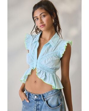 BDG Gather Around Ruffle High-Low Peplum Shirt Top - Blue