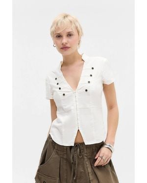 BDG Milo Soft Military Button Detail Shirt - White