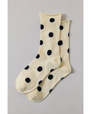 Urban Outfitters Polka Dot Roll Top Crew Socks - Natural