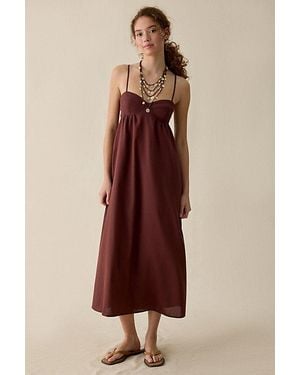 BDG Salt Air Linen Blend Trapeze Maxi Dress - Brown