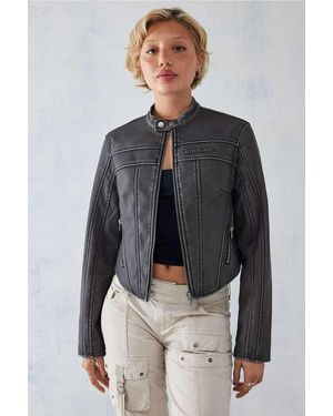 iets frans... Issey Faux Leather Motocross Jacket - Grey