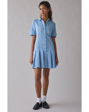 BDG Special Treatment Drop Waist Short Sleeve Shirt Mini Dress - Blue