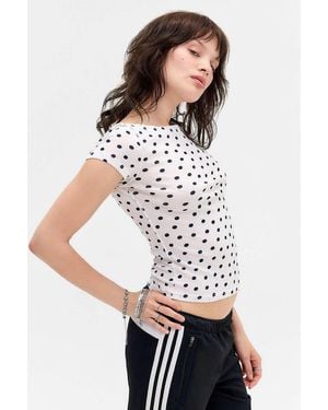 Urban Outfitters Uo Frankie Polka Dot Short Sleeve Slash Top - White