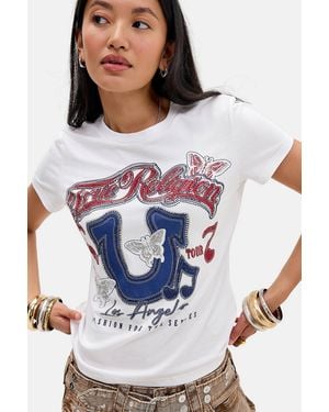 TRUE RELIGION White Crystal Horseshoe Logo Graphic Tee - Grey