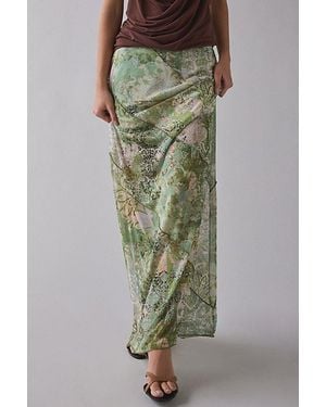 Urban Outfitters Uo Clara Spliced Mesh Low-Rise Column Maxi Skirt - Green