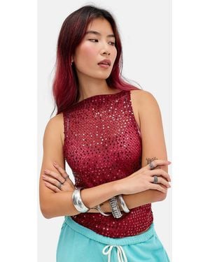 Motel Burgundy Dudley Sequin Vest Top Jacket - Red