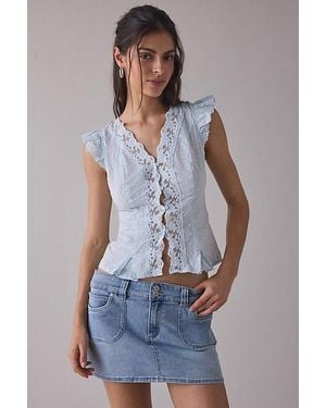 Kimchi Blue Aurelia Lace Trim Flutter Sleeve Blouse - Blue