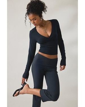 BDG Pretty Sweet Surplice V-Neck Sweater - Blue