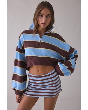 Out From Under Take It Easy Cropped Quarter Zip Pullover Top - Blue