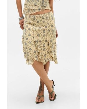 Motel Luisa Flocked Ruffle Midi Skirt - Natural