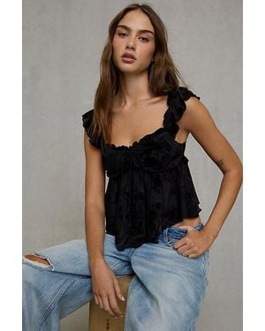 Kimchi Blue Piper Burnout Floral Flutter Sleeve Babydoll Top - Black