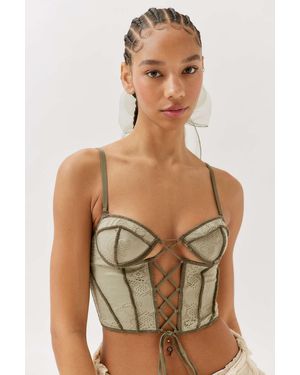 Out From Under Amour Lace Lace-up Corset In Olive At Urban Outfitters - Brown