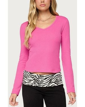 Edikted Yasmeen Long Sleeve Waffle Top - Pink