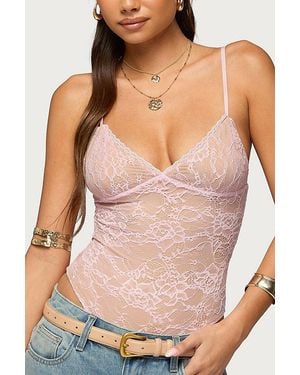 Edikted Nolyn Sheer Lace V Neck Bodysuit - Multicolour