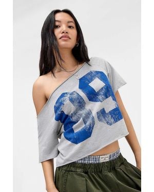 Urban Outfitters Uo 89 Slash Neck Off-shoulder T-shirt - Blue