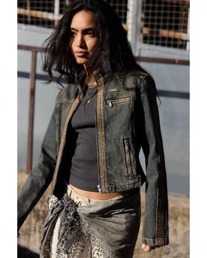 BDG Dora Denim Moto Jacket - Black