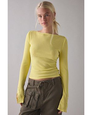 Kimchi Blue Lola Lace Trim Boatneck Long Sleeve Top - Green