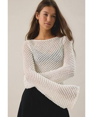 Kimchi Blue Gina Textured Asymmetric Bell Sleeve Top - Natural