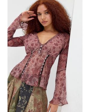 Kimchi Blue Kate Long Sleeve Chiffon Blouse - Red