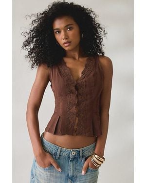 Kimchi Blue Aurelia Lace Trim Sleeveless Blouse - Black