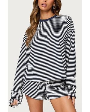 Edikted Jainee Striped Long Sleeve T Shirt - Blue