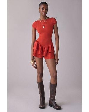 Kimchi Blue Ruffled Up Short Sleeve Romper - Red