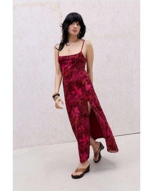 Urban Outfitters Uo Flocked Mesh Maxi Dress - Red