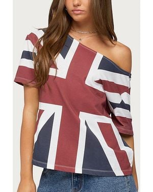 Edikted Union Jack Off Shoulder T Shirt Top - Red