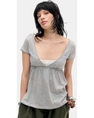 BDG Tina Babydoll Top - Grey