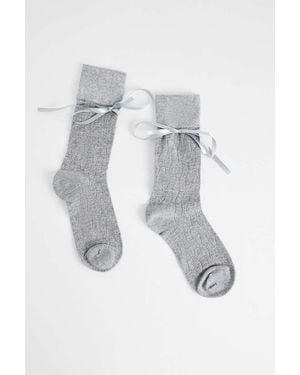 Out From Under Satin Bow Tie Ankle Socks - White