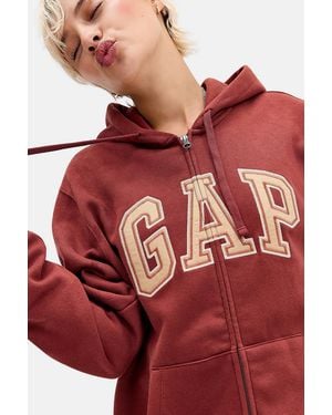 Gap Rust Zip-through Hoodie Xs At Urban Outfitters - Red