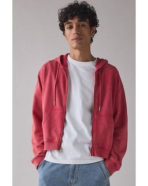 BDG Bonfire Solid Zip-Up Hoodie Sweatshirt - Red