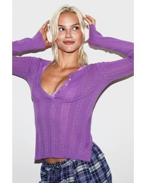 Out From Under Pointelle Henley Top - Purple