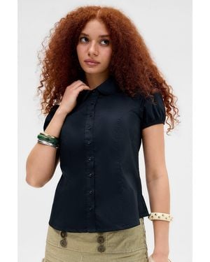 Kimchi Blue Clover Round Collar Shirt - Blue