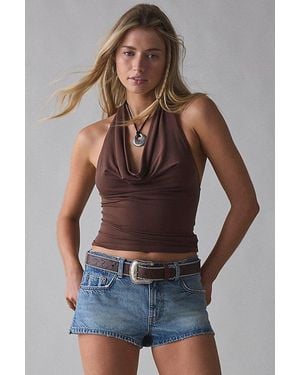 Silence + Noise Coyote Cowl Neck Halter Top - Blue