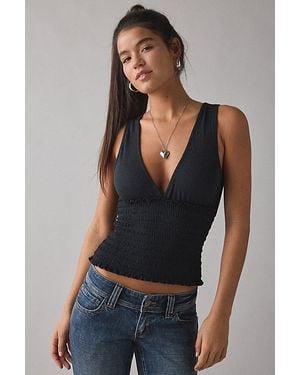 Kimchi Blue Betty Plunging V-Neck Smocked Tank Top - Blue