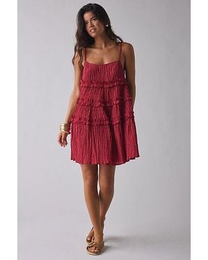 Daisy Street Tie-Strap Ruffle Babydoll Mini Dress - Red