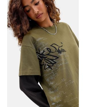 Quiksilver Uo Exclusive Khaki Double Layer Graphic Tee - Green