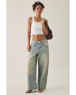 BDG Jaya Frayed Applique Baggy Boyfriend Jeans - Natural