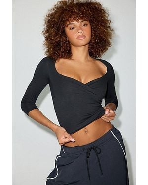 Out From Under Bec Plunging Surplice 3/4 Sleeve Top - Blue