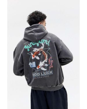 Urban Outfitters Uo Black Good Luck Fish Hoodie - Blue