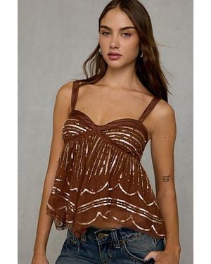 Kimchi Blue Heidi Sequin Embellished Hanky Hem Babydoll Cami - Brown