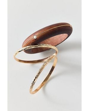 Urban Outfitters Antiquity Metal & Wood Bangle Bracelets Set - Brown