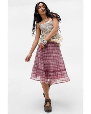 Kimchi Blue Kimchi Betty Check Awkward Midi Skirt - Red